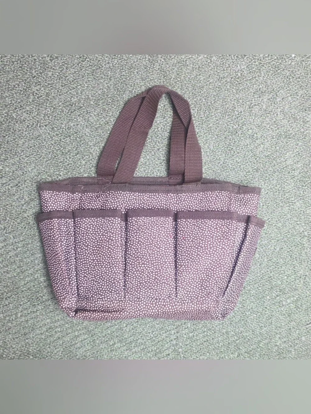 Thirty One 5 pocket mini organizer tote. Brown w/ white pin dots. 11